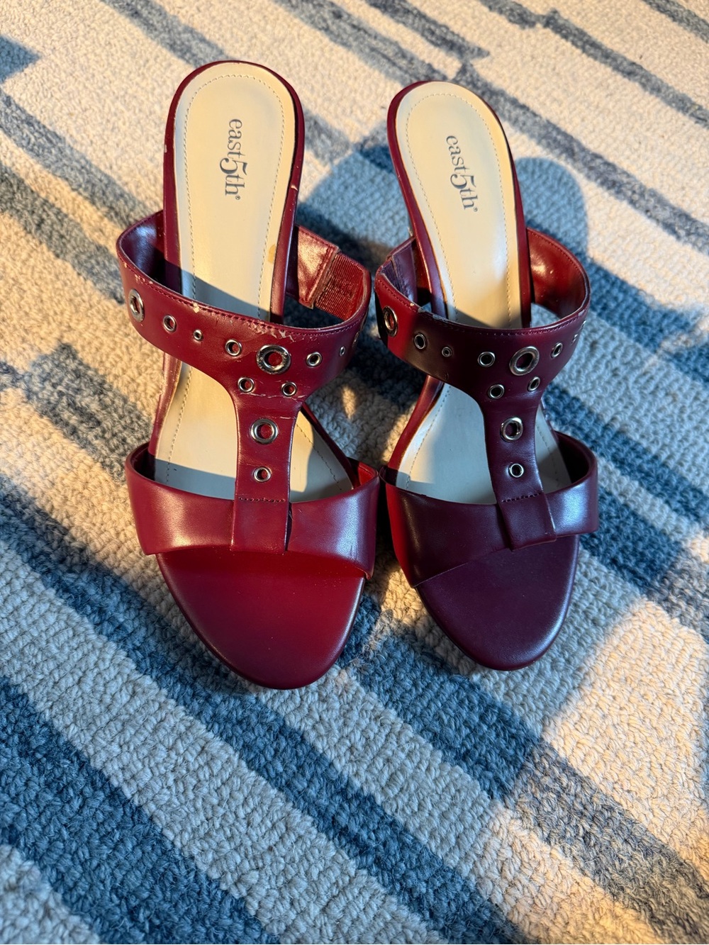 East 5th Burgundy Slide Mules with Grommet Accents
